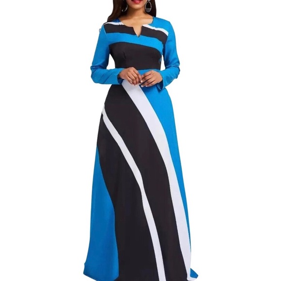 ‼️SOLD‼️NEW Elegant Stripe Color Block Long Maxi - Picture 2 of 8